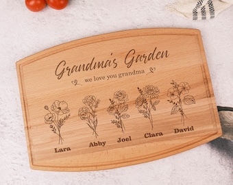 Birth Month Flower Personalized Cutting Board, Grandmas Garden With Grandkids Names, Mama's Kitchen Gift, Mother's Day Gifts for Mom