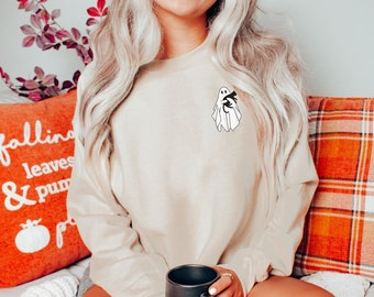 Ghost Cat Halloween Sweatshirt, Cat Ghost Sweatshirt, Spooky Season, Fall Sweatshirt, Vintage Sweatshirt, Halloween Crewneck, Black Cat