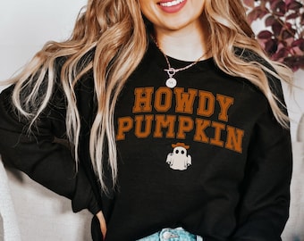 Howdy Pumpkin Sweatshirt, Spooky Western Ghost Crewneck