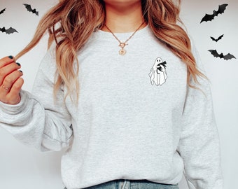 Ghost Cat Halloween Sweatshirt, Cat Ghost Sweatshirt, Spooky Season, Fall Sweatshirt, Vintage Sweatshirt, Halloween Crewneck, Black Cat