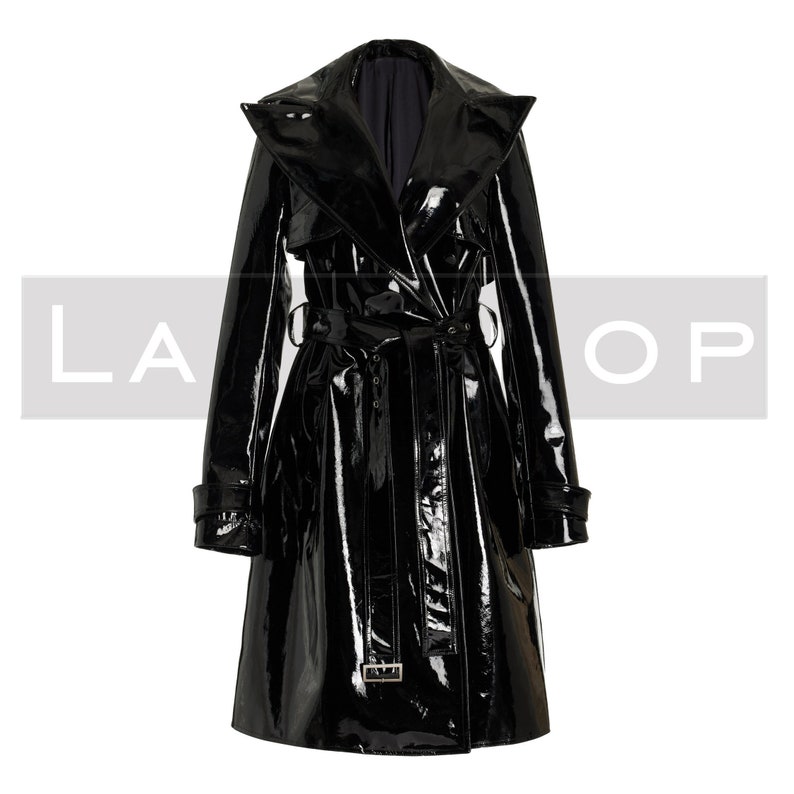 Women Black Vinyl Trench Coat Women Patent Leather Double - Etsy UK