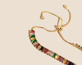 Multi-Color Emerald Cut Adjustable Tennis Bracelet by West Jem Collective