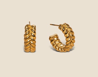 Braided Gold Hoop Earrings by West Jem Collective | Small Chunky Gold Hoops | Everyday Minimalistic Earrings