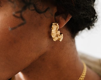 Gold Chunky Wavy Hoop Earrings by West Jem Collective | Statement Chunky Gold Earrings