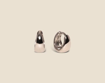 Silver Tapered Huggie Earrings by West Jem Collective | Small Everyday Silver Hoops