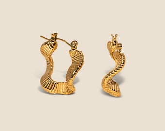 Ribbed Wavy Gold Hoops by West Jem Collective