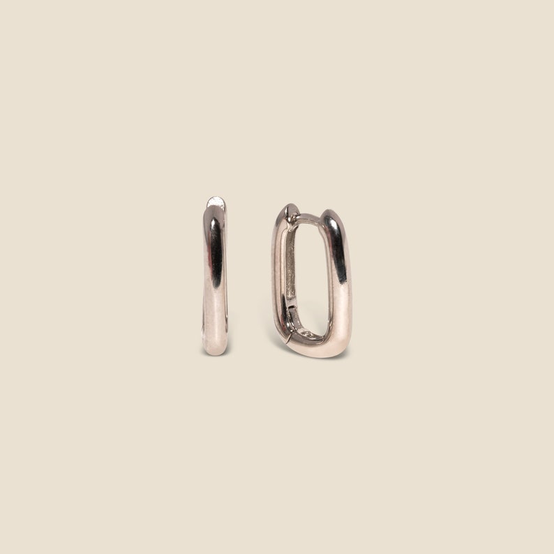 Sterling Silver Oval Hoop Huggies by West Jem Collective Minimalist Hoops Earrings Everyday Simple Hoops image 1