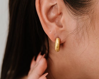 Small Chunky Ribbed Hoop Earrings by West Jem Collective | Simple Everyday Hoops