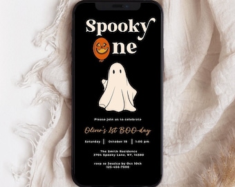 Spooky One 1st Birthday Invitation, Halloween Costume Party (Digital Canva Template)
