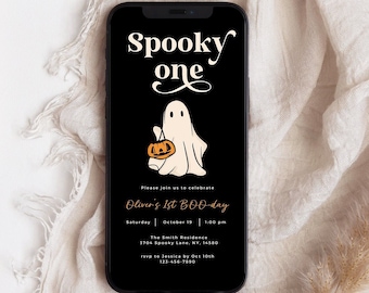 Spooky One Boy 1st Birthday Digital Invitation, Halloween First Spooktacular Party Evite, Electronic Costume Invite, Editable Canva Template