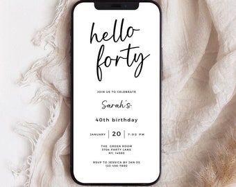 Minimalist 40th Birthday Invitation: Editable Canva Template (Digital)