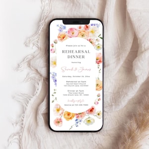 Bright Floral Rehearsal Dinner Digital Invitation, Summer Spring Flower The Night Before Electronic Invite Evite Editable Canva Template