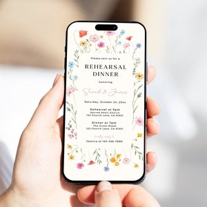 Wildflower Rehearsal Dinner Digital Invitation, Floral Rehearsal Electronic Invite, The Night Before Text Evite Editable Canva Template SSS1