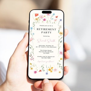 Wildflower Retirement Party Digital Invitation, Farewell Floral Evite, Electronic Invite Text Message Phone, Editable Canva Template SSS1