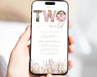 Wildflower Two Wild Birthday Invitation: Boho Floral Evite (Digital)