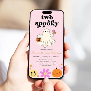 Two Spooky Girl Birthday Invitation: Retro Halloween Ghost Party (Digital Template)