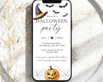 Halloween Costume Party Digital Invitation, Editable Canva Template
