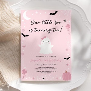 Our Little Boo is Turning Two Girl 2nd Birthday Printable Invitation ...