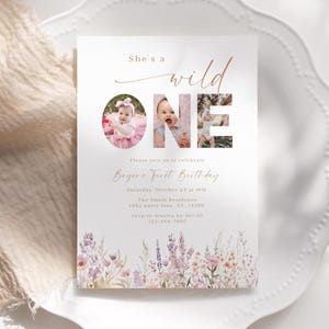 Wildflower First Birthday Invitation: Boho Girl Photo Invite (Canva Template)