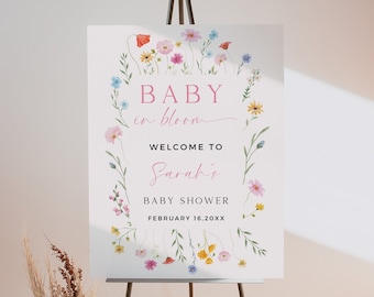 Wildflower Baby Shower Welcome Sign: Boho Floral Decor (Editable Canva Template)