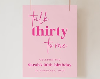 Tabliczka powitalna „Talk Thirty to Me”: dekoracja na 30. urodziny (edytowalny szablon Canva)