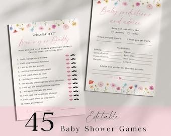 Wildblumen Baby Shower Spiele-Bundle: 45 Druckbare Spiele (Canva Template)