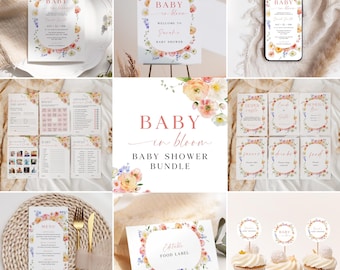 Wildflower Baby Shower Invitation Bundle: Editable Floral Theme (Canva Template)