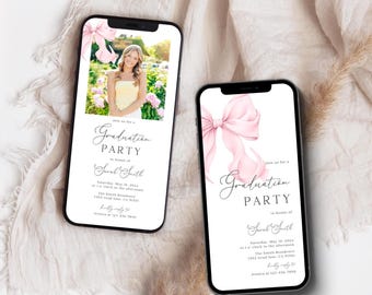 Invito per la festa di laurea con fiocco rosa: invito digitale con foto (modello Canvas)