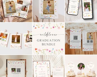 Inbjudningspaket till examensfest med vilda blommor: Boho blomdekor (Canva-mall)