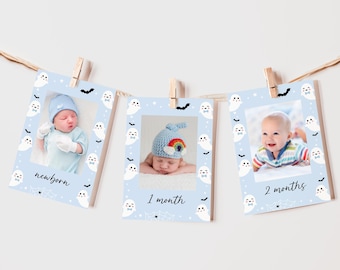 Spooky One Boy 1st Birthday Photo Banner: Halloween Canva Template (5 x 7 pollici, download digitale)