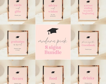 Set di cartelli rosa moderni per feste di laurea: decorazioni da tavola in stile boho (modello Canvas)