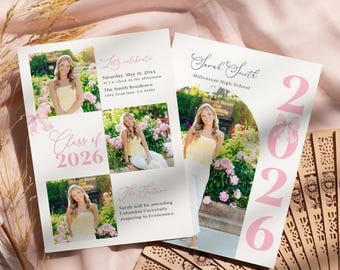 Pink Bow Graduation Party Invitation: Photo Grad Evite (Canva Template)