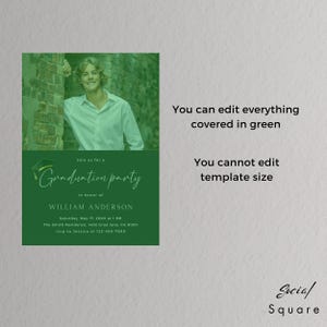 Modern examensinbjudan 2026, tillkännagivande för seniorpojke (redigerbar Canva-mall) bild 4