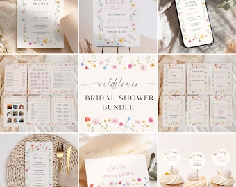 Wildflower Bridal Shower Invitation Bundle: Editable Canva Template