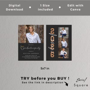 Modern examensinbjudan 2026, tillkännagivande för seniorpojke (redigerbar Canva-mall) bild 3