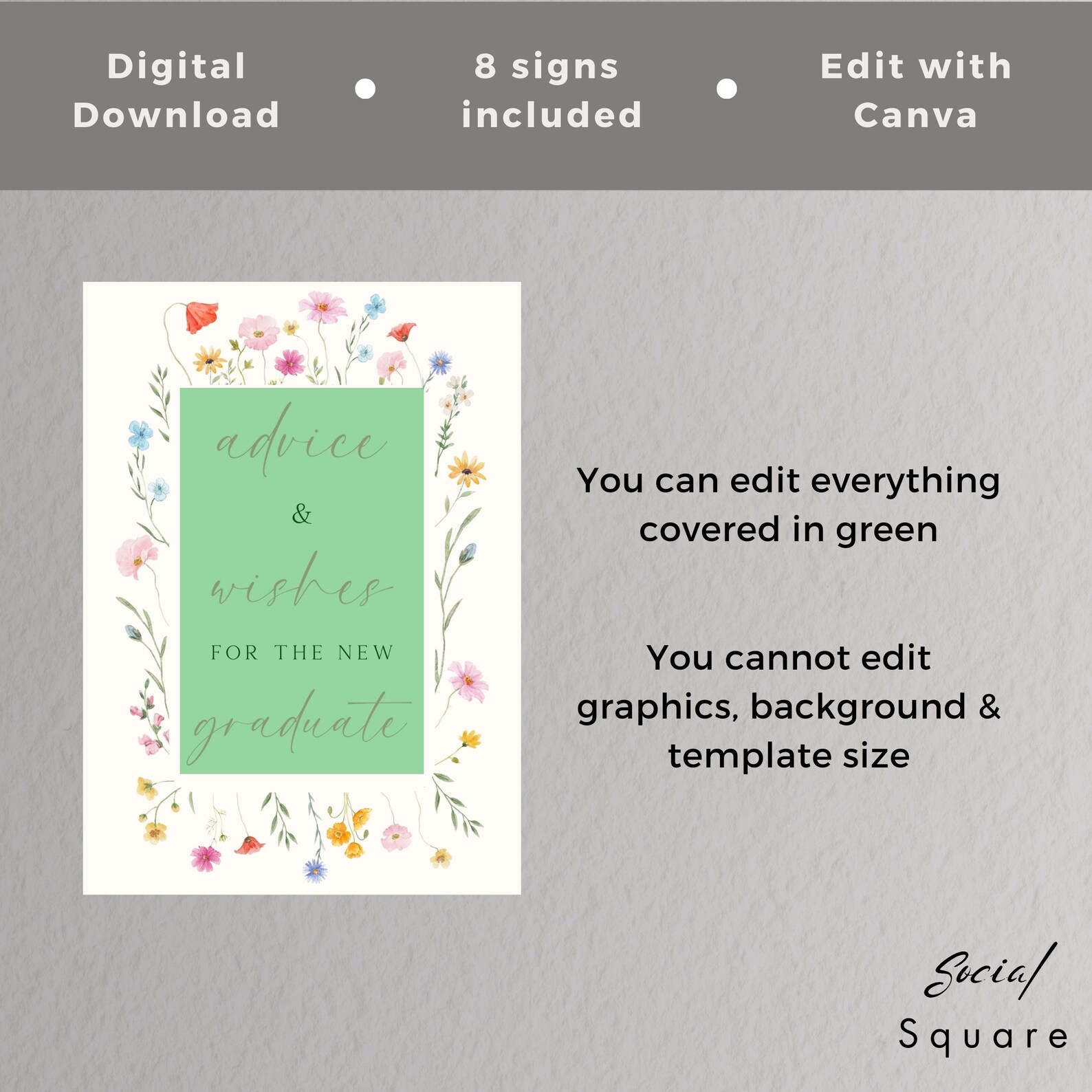 Wildflower Graduation Party Signs Bundle: Boho Floral Decor (canva ...