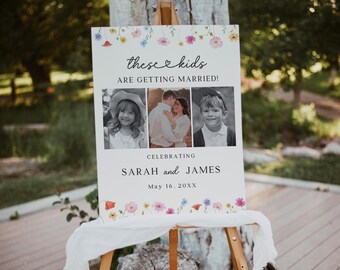 Cartello di benvenuto "Wildflower The Night Before", striscione "Questi ragazzi si sposano", modello Canva modificabile