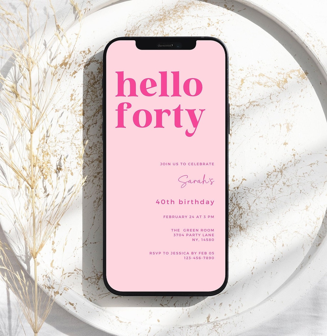 Hello Forty 40th Birthday Invitation: Hot Pink Retro Evite (canva ...