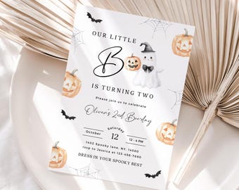 Halloween 2nd Birthday Invitation: Ghost Theme, Editable Canva Template