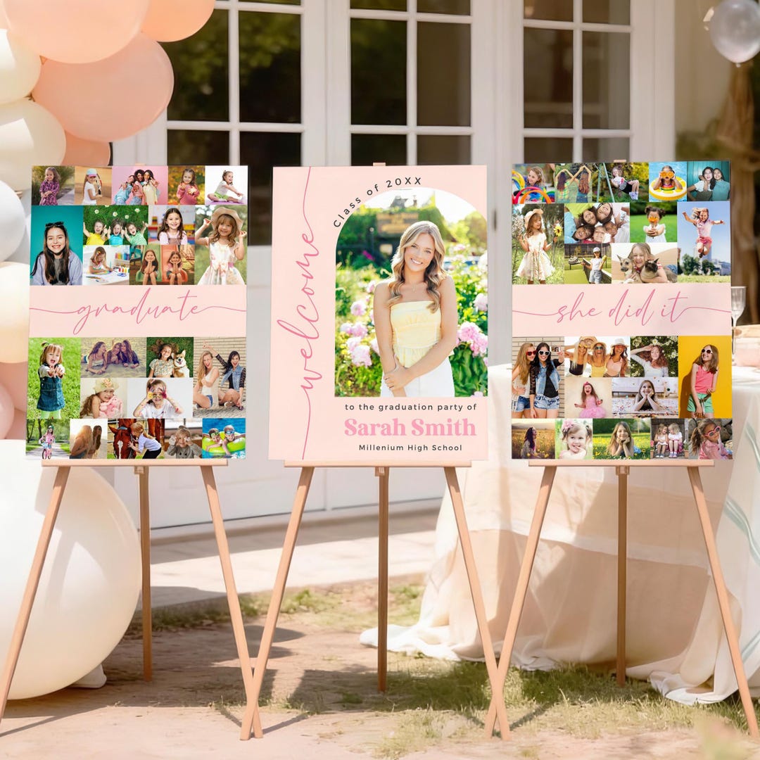 Class of 2026 Pink Graduation Photo Collage Zeichen (bearbeitbare Canva ...
