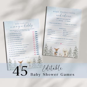 Winter Wonderland Baby Shower Game Bundle: Editable Canva Template (45 Games)