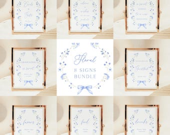 Pacchetto di cartelli per feste di laurea con motivi floreali blu: decorazioni floreali in stile boho (modello Canvas)