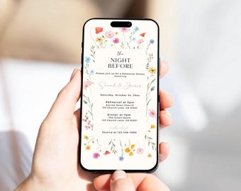 Invito per la cena di prova del matrimonio a tema fiori selvatici: invito elettronico modificabile (modello Canvas)