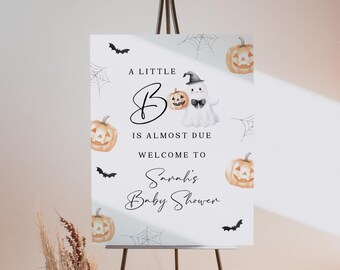 Halloween Baby Shower Willkommensschild: Gruseliges Geister-Thema (Canva Template, 18 x 24 in Digital Download