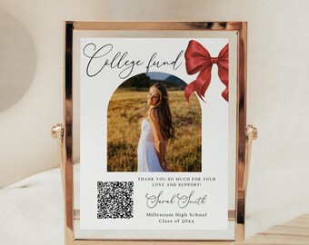 Cartello con codice QR per la festa di laurea "Red Coquette", decorazione modificabile per la festa di laurea (modello Canvas)