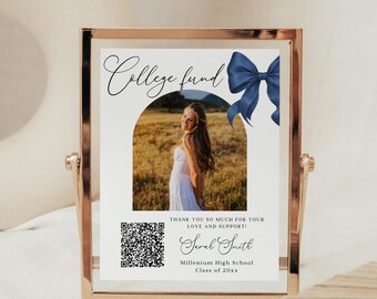 Cartello con codice QR per la festa di laurea di Blue Coquette, decorazione modificabile per la festa di laurea (modello Canvas)