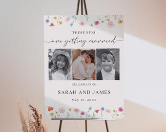 Cartello di benvenuto "Wildflower The Night Before", striscione "Questi ragazzi si sposano", modello Canva modificabile