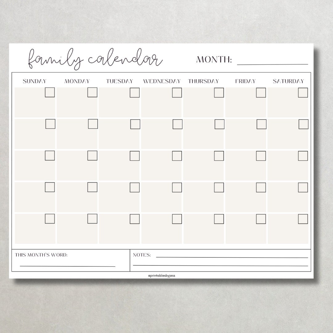 Monthly Family Calendar Printable // Home Organization // Digital ...
