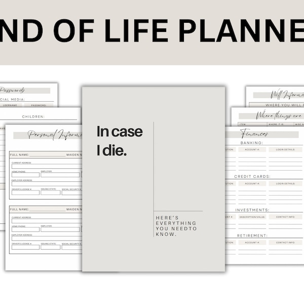 In case I die Planner // End of Life Planner // Important Information Plan // File for After Death // In case of Emergency