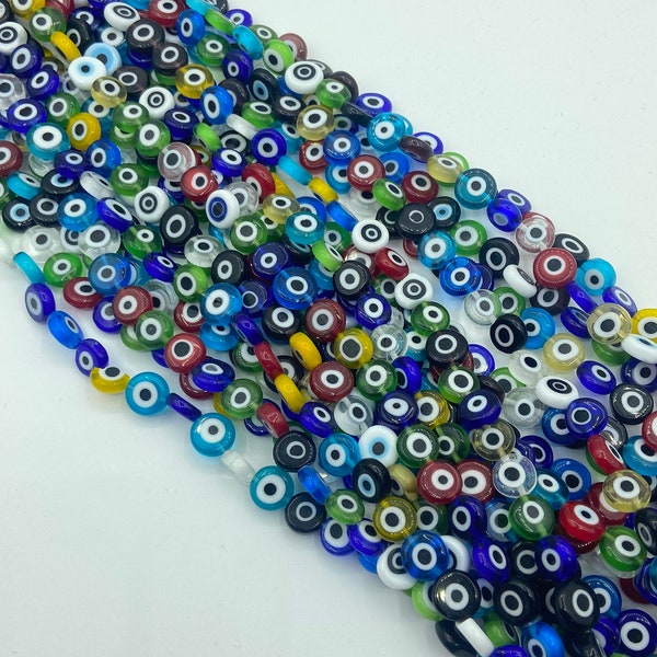 Perles plates et rondes pour mauvais œil, 10 mm, perles de verre de guérison de Murano, main, prière pour bracelet, fabrication de bijoux